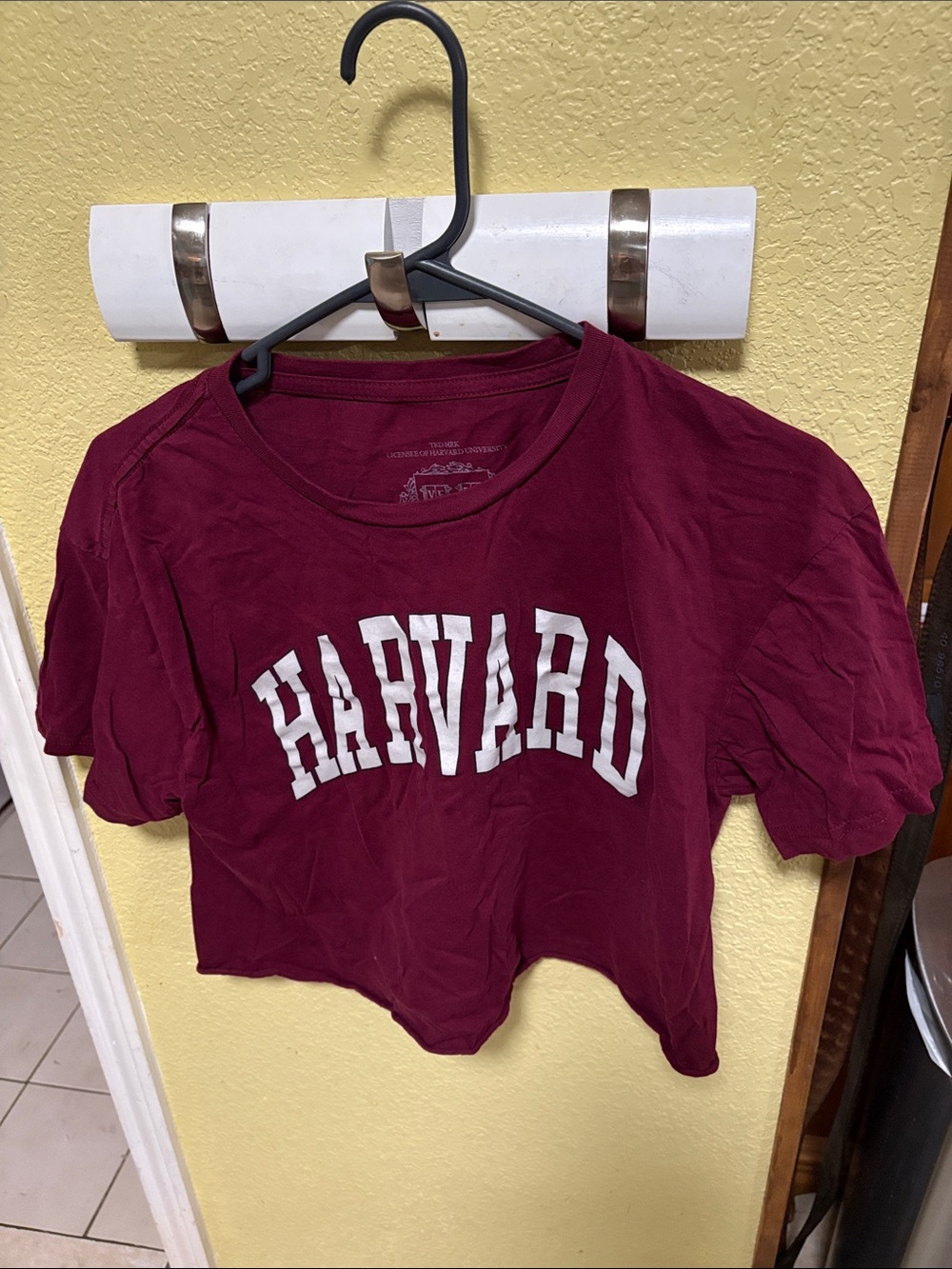 Veritas Women's Maroon Crop Tee with White Harvard Print
